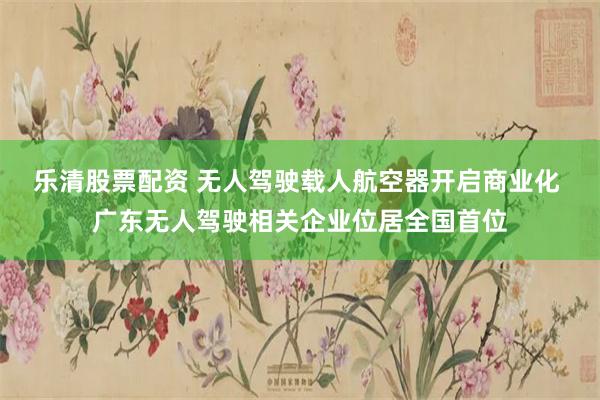乐清股票配资 无人驾驶载人航空器开启商业化 广东无人驾驶相关企业位居全国首位